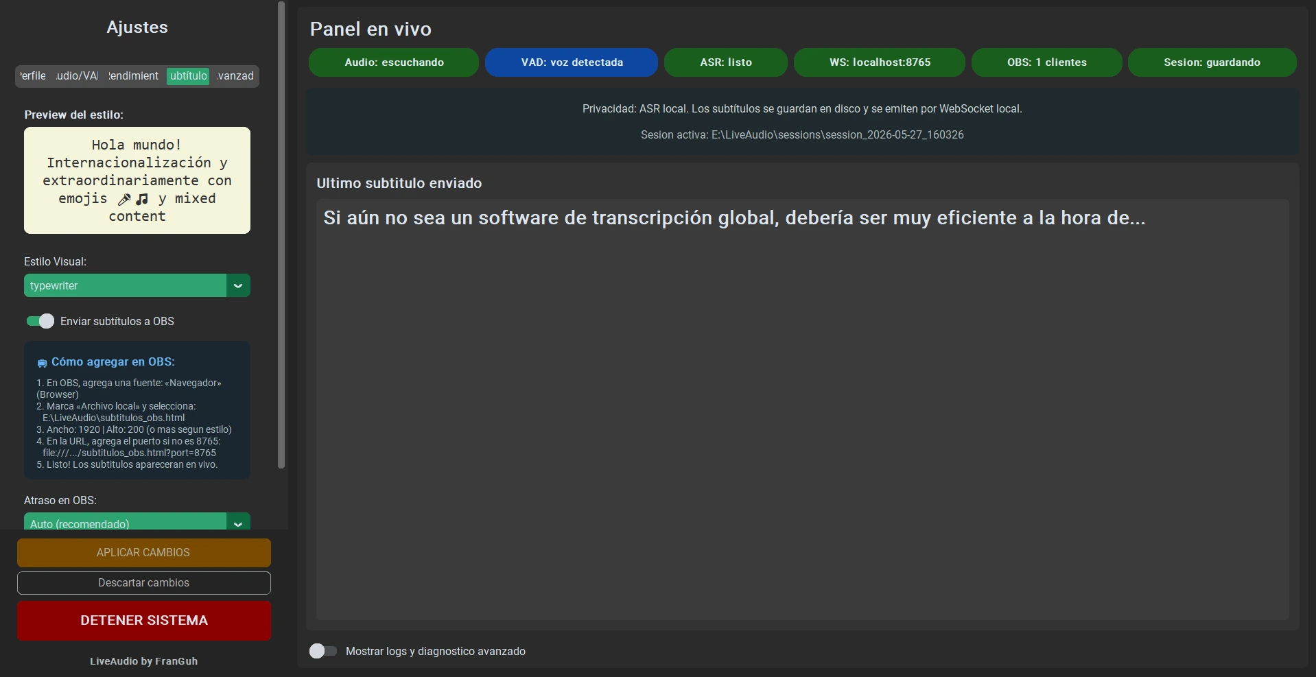 Captura de LiveAudio